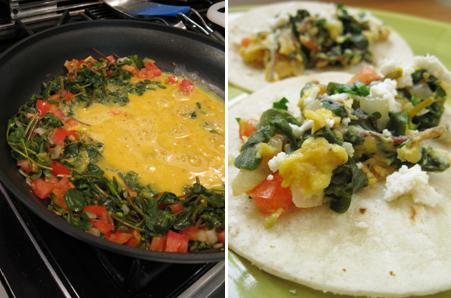 Verdolagas Purslane Eggs Tacos Queso - ForkFingersChopsticks.com